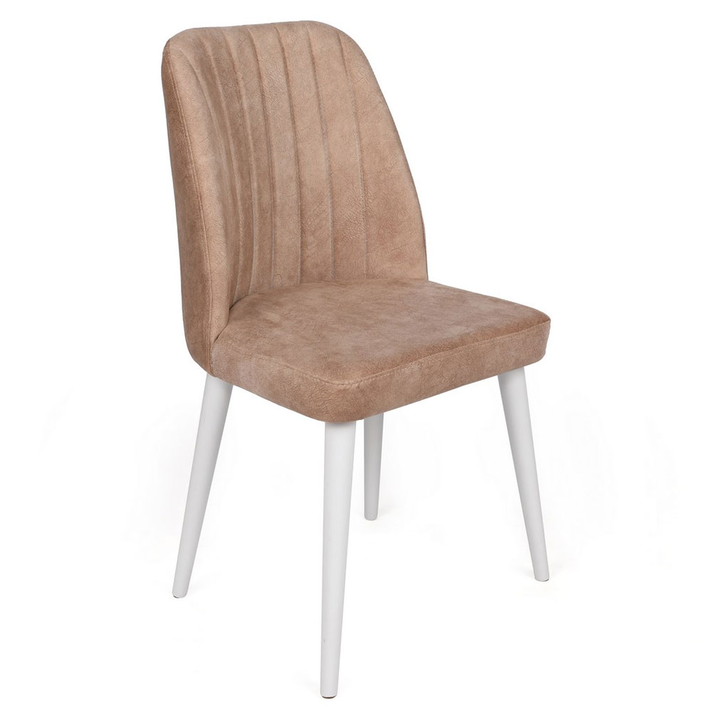 Alfa Mink Velvet Dining Chairs with White Legs in Pair