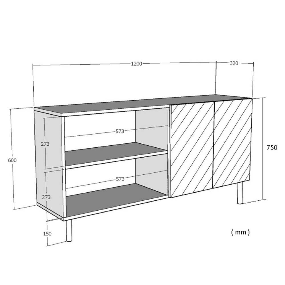 Alfa Wooden Sideboard with 4 Doors in Silver And Travertine Marble Effect