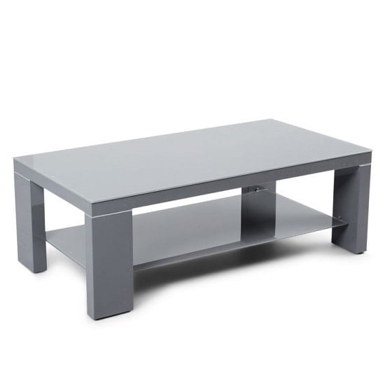 Quinton Glass Top High Gloss Coffee Table In Grey With LED Furniture