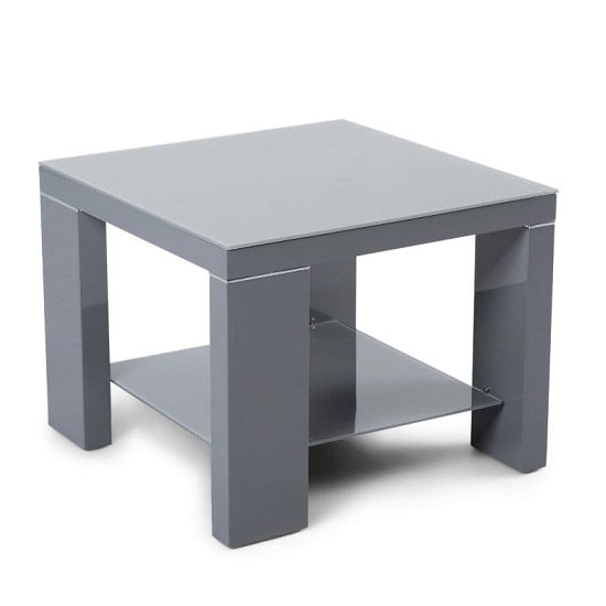 Ledbury Glass Side Table Square With Dark Grey High Gloss
