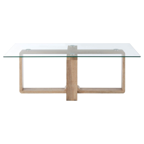 Alfratos Clear Glass Top Coffee Table With Natural Wooden Base