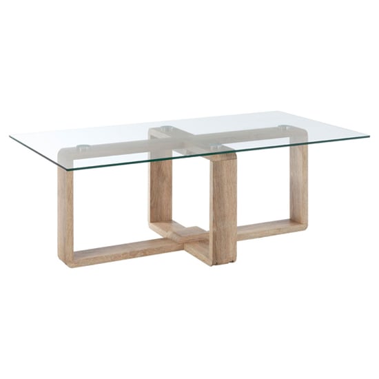 Product photograph of Alfratos Clear Glass Top Coffee Table With Natural Wooden Base from Furniture in Fashion