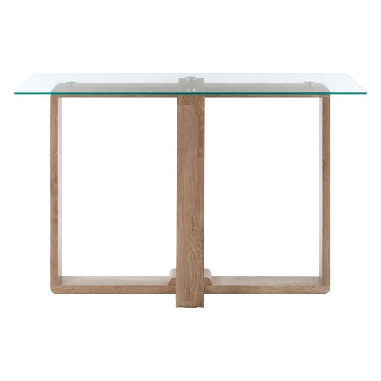 Alfratos Clear Glass Top Console Table With Natural Wooden Base