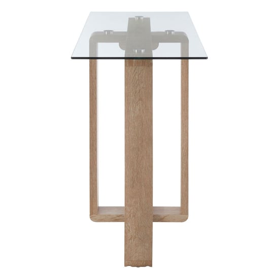 Alfratos Clear Glass Top Console Table With Natural Wooden Base