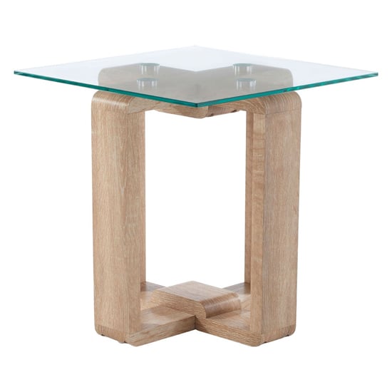 Alfratos Clear Glass Top Side Table With Natural Wooden Base_3