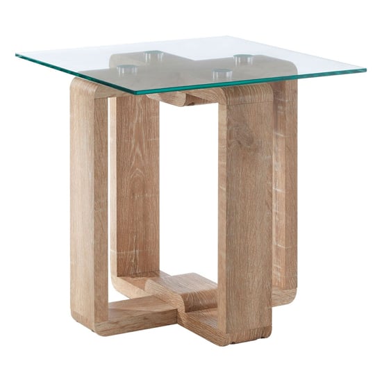 Photo of Alfratos clear glass top side table with natural wooden base