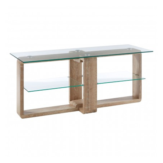 Alfratos Clear Glass TV Stand With Natural Wooden Legs FiF