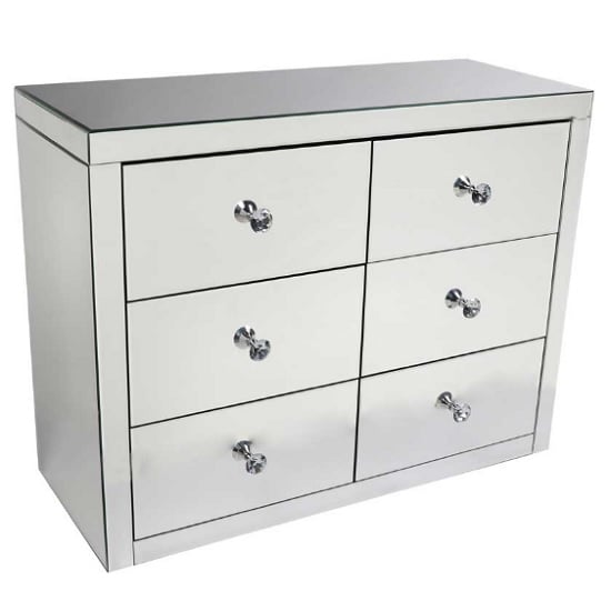 Alfredo Modern Mirrored Chest Of Drawers With 6 Drawers