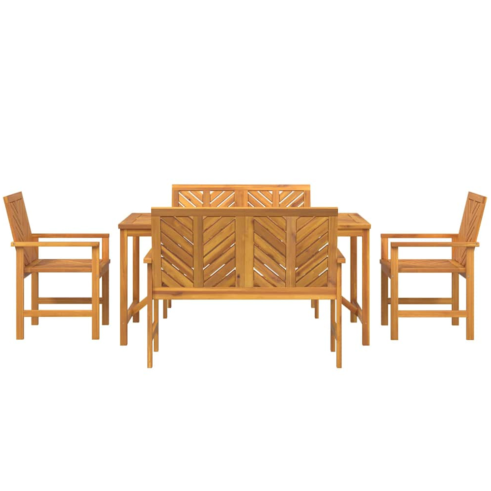 Alfresco Outdoor Acacia Wood 150cm Dining Table with 2 Chairs 2 Bench in Brown