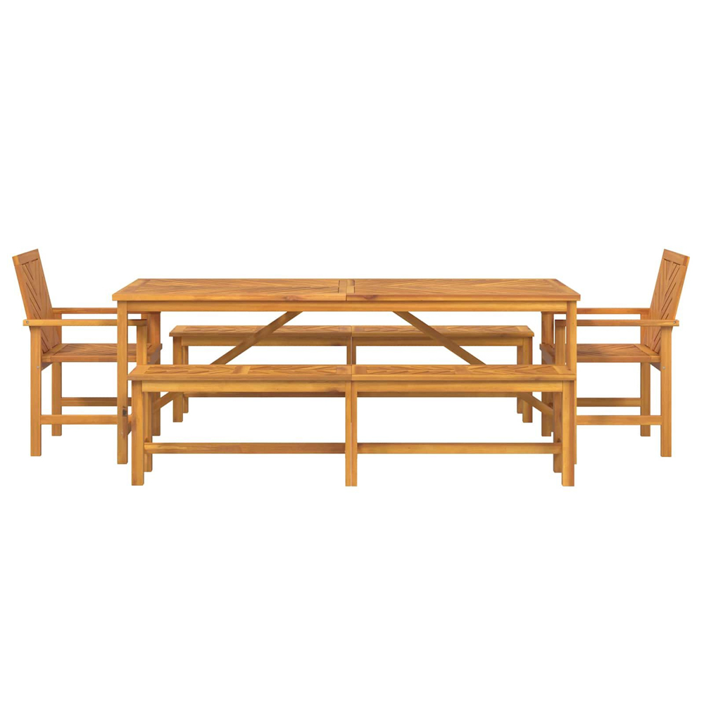 Alfresco Outdoor Acacia Wood 200cm Dining Table with 2 Chairs 2 Bench in Brown