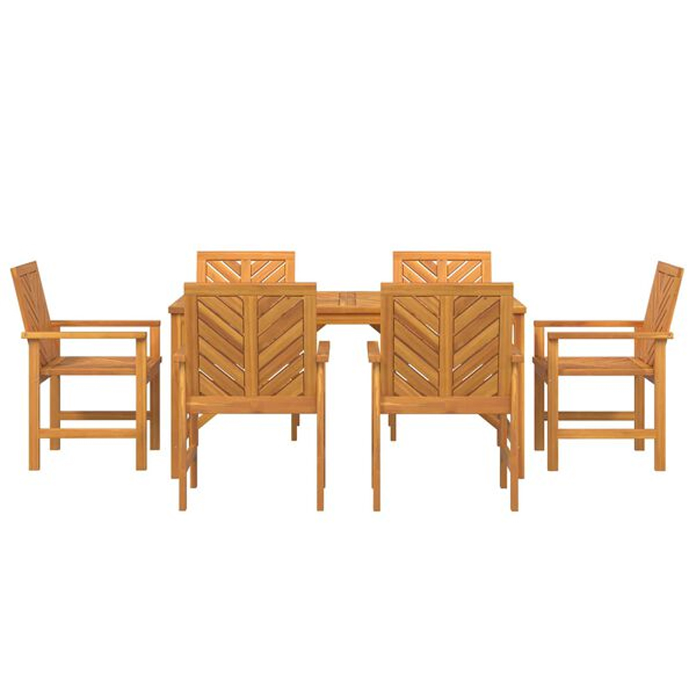 Alfresco Outdoor Acacia Wood 200cm Dining Table with 6 Chairs in Brown