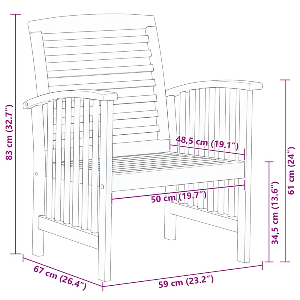 Alfresco Outdoor Brown Acacia Wood Armchairs in Pair