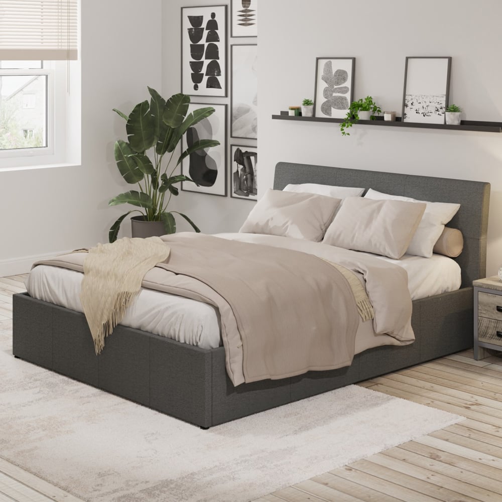 Alfreton Fabric Ottoman Storage Double Bed In Grey