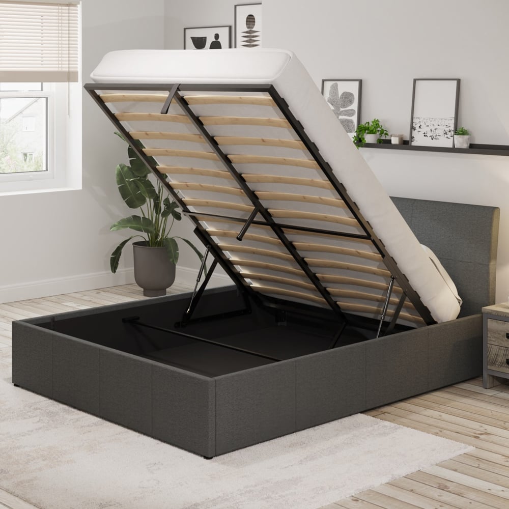 Alfreton Fabric Ottoman Storage King Size Bed In Grey