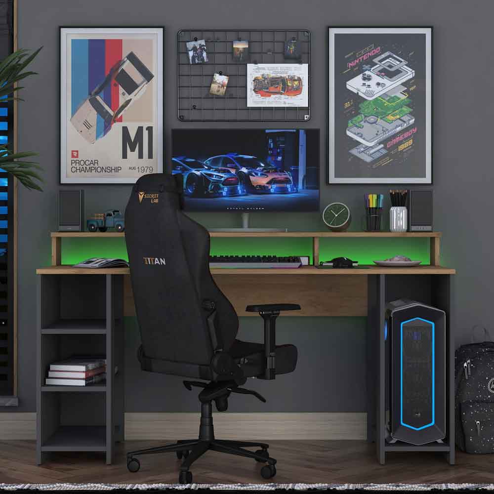 Algarve Wooden Computer Desk in Anthracite and Walnut with LED