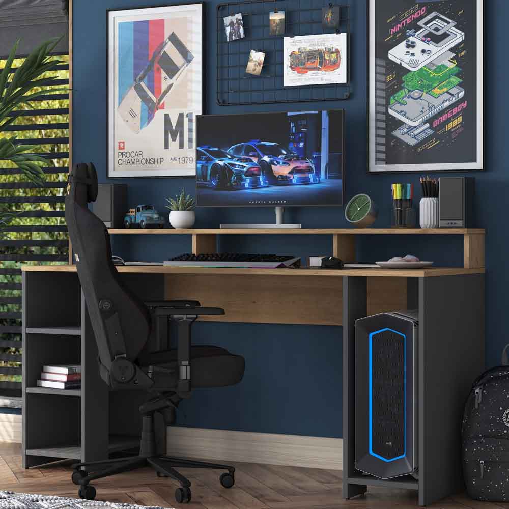 Algarve Wooden Computer Desk in Anthracite and Walnut