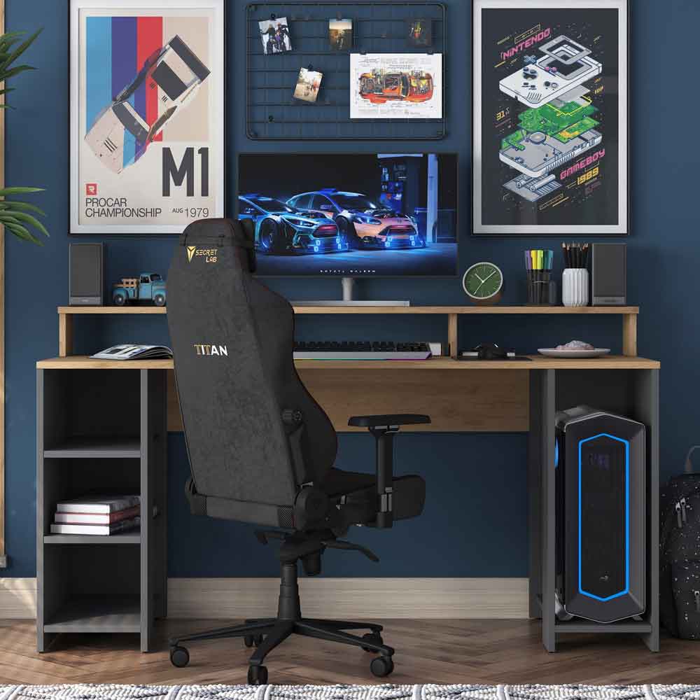 Algarve Wooden Computer Desk in Anthracite and Walnut