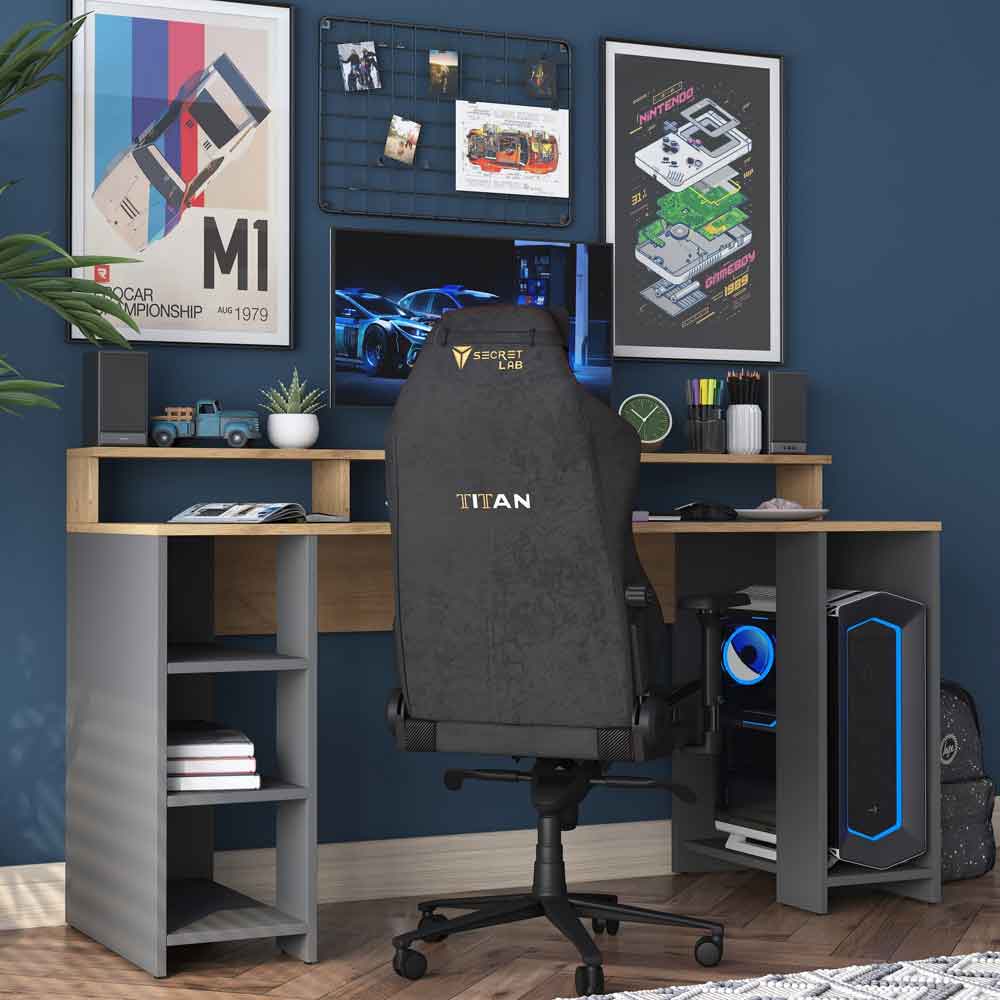 Algarve Wooden Computer Desk in Anthracite and Walnut