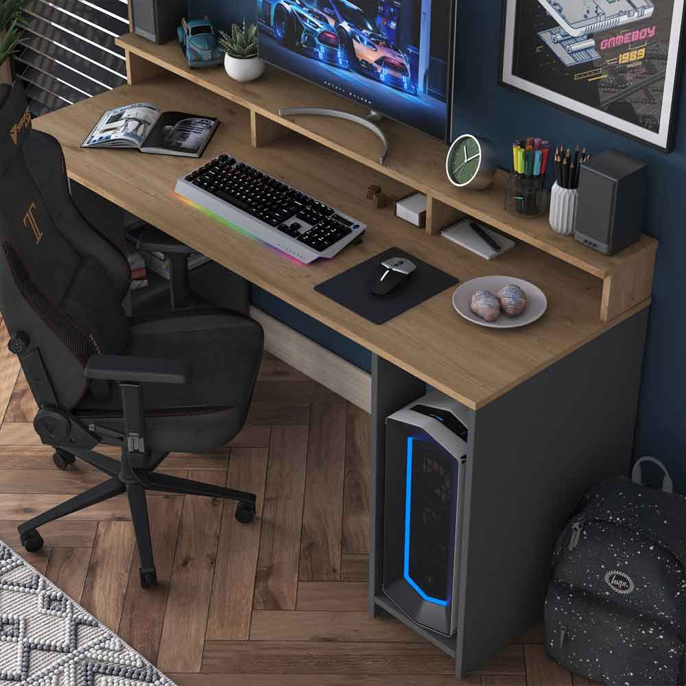 Algarve Wooden Computer Desk in Anthracite and Walnut