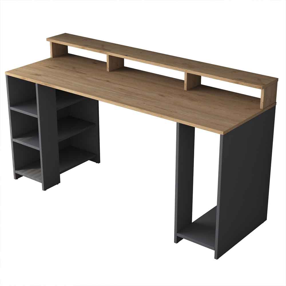 Algarve Wooden Computer Desk in Anthracite and Walnut