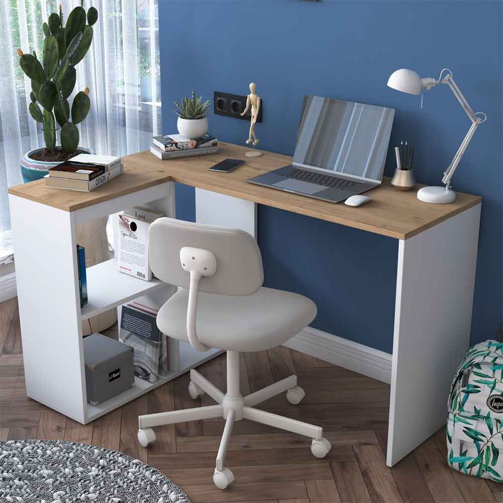 Algarve Wooden Corner Laptop Desk in White and Oak
