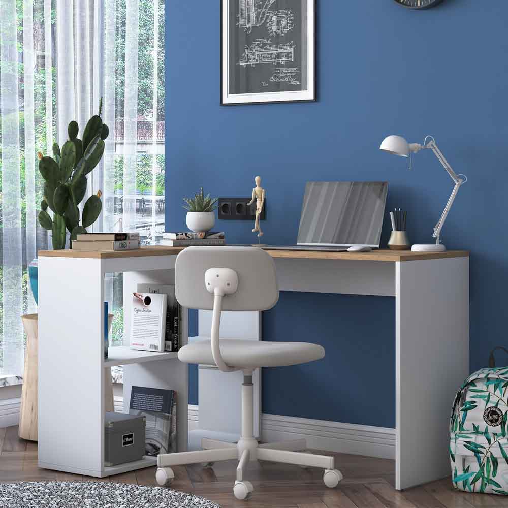 Algarve Wooden Corner Laptop Desk in White and Oak