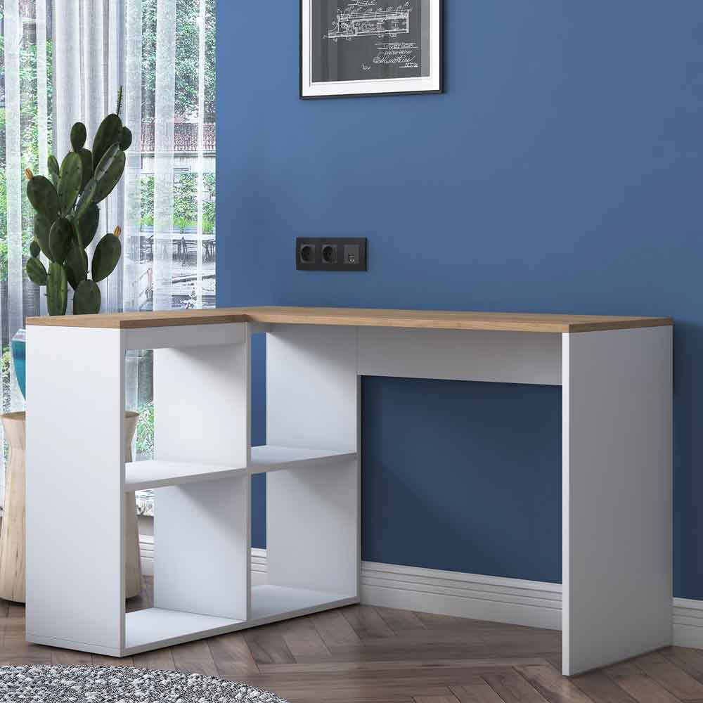 Algarve Wooden Corner Laptop Desk in White and Oak