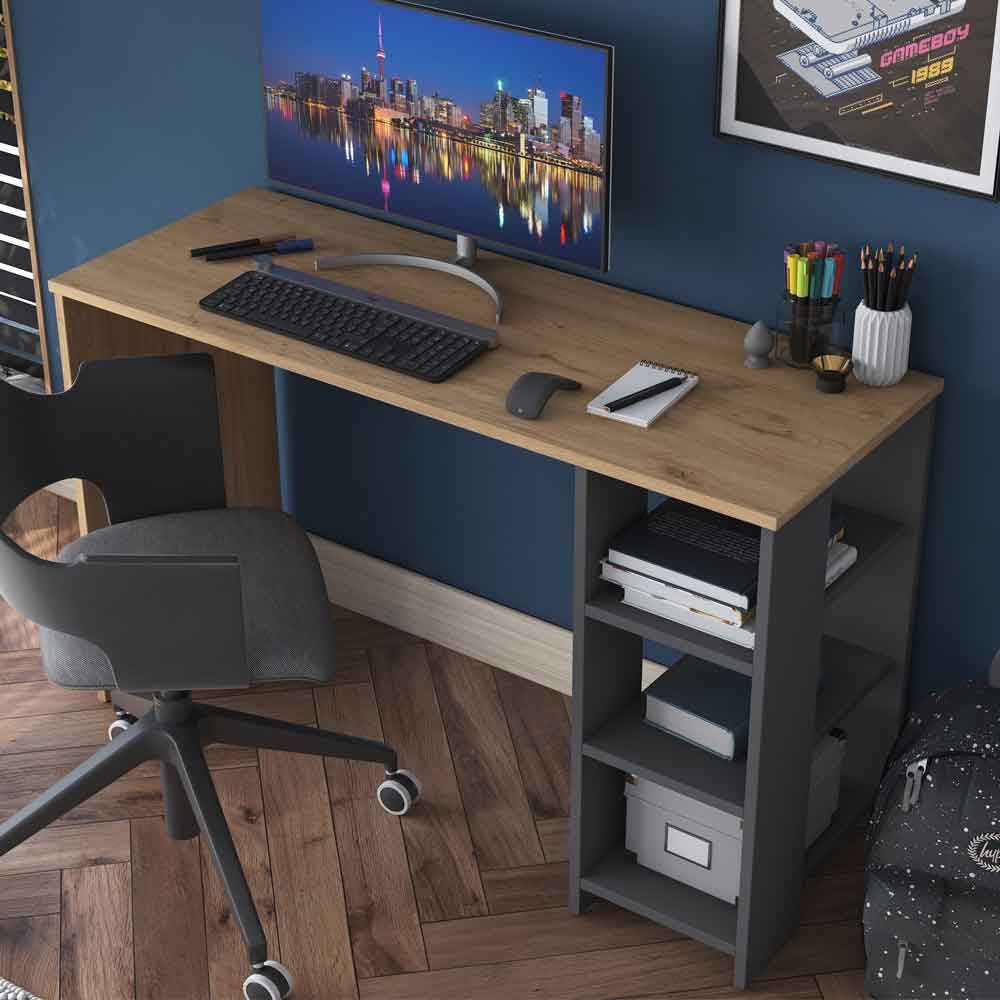Algarve Wooden Laptop Desk with 3 shelves in Anthracite and Walnut