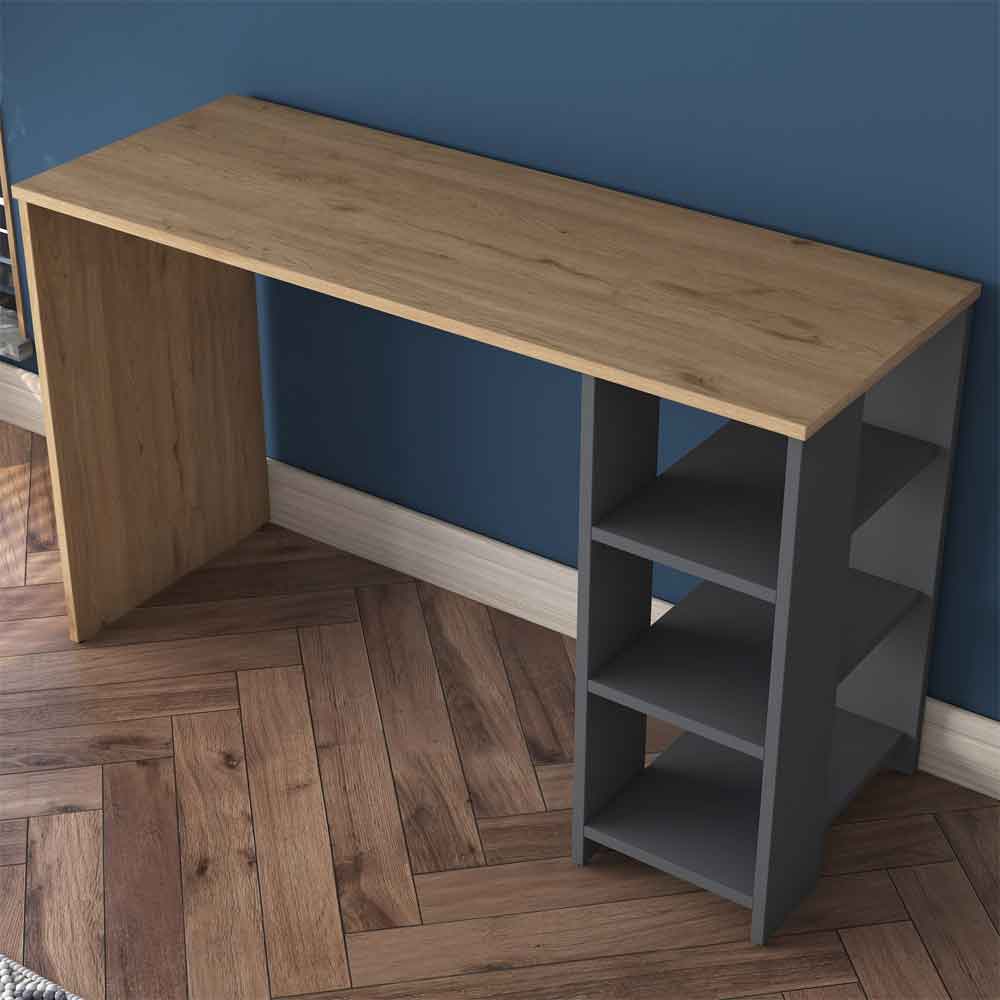 Algarve Wooden Laptop Desk with 3 shelves in Anthracite and Walnut