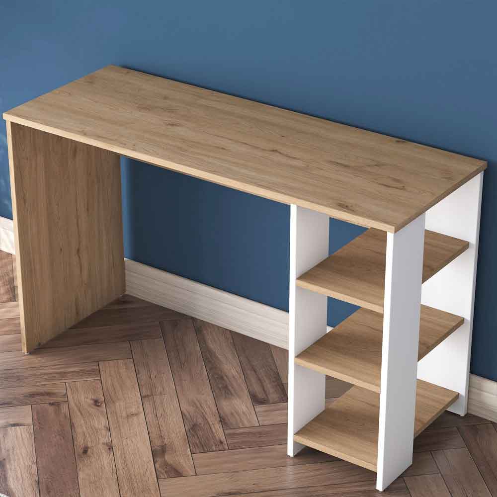 Algarve Wooden Laptop Desk with 3 shelves in White and Walnut