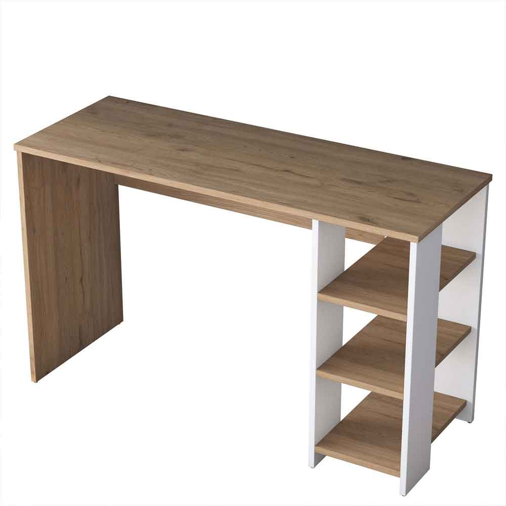 Algarve Wooden Laptop Desk with 3 shelves in White and Walnut