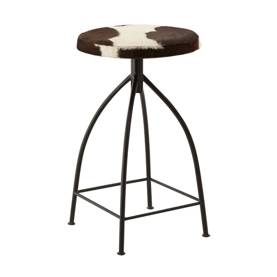 Algieba Cowhide Fabric Bar Stool With Black Metal Legs