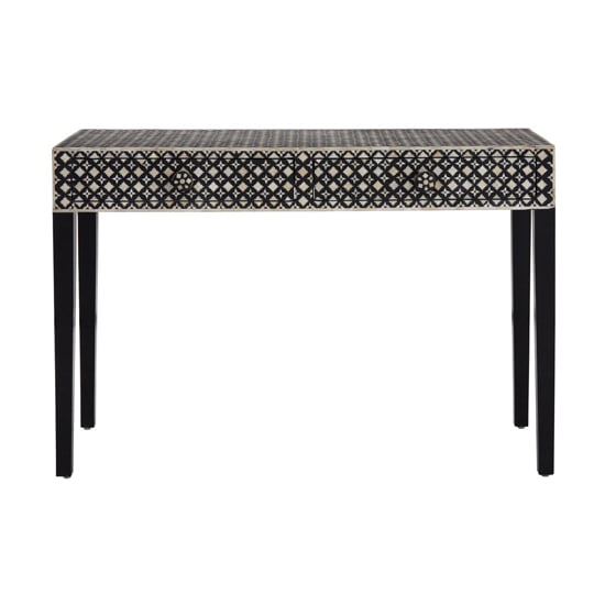 Algieba Exotic Patterend Wooden Console Table In Black