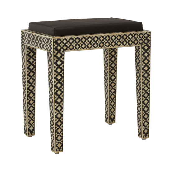 Algieba Fabric Upholstered Stool In Black With Wooden Legs_2
