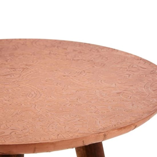 Algieba Round Wooden Side Table In Copper