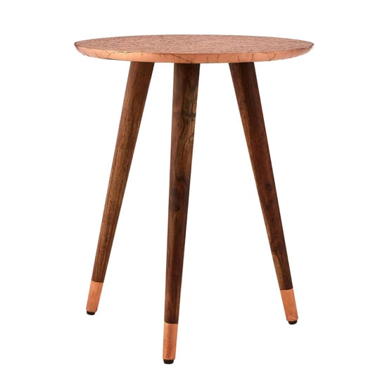 Photo of Algieba round wooden side table in copper