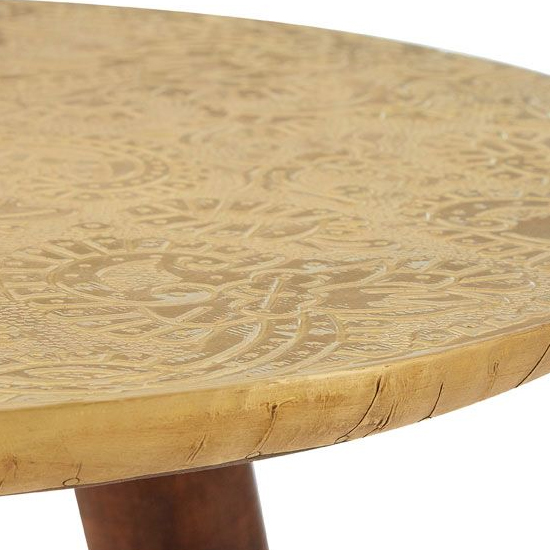 Algieba Round Wooden Side Table In Gold