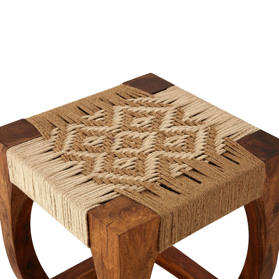 Algieba Square Wooden And Jute Stool In Natural