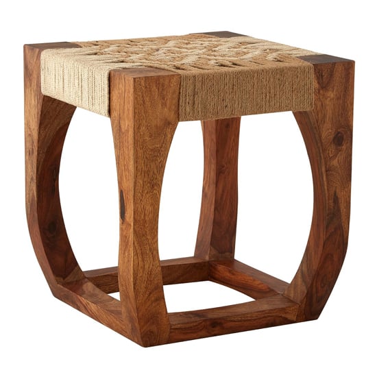 Algieba Square Wooden And Jute Stool In Natural