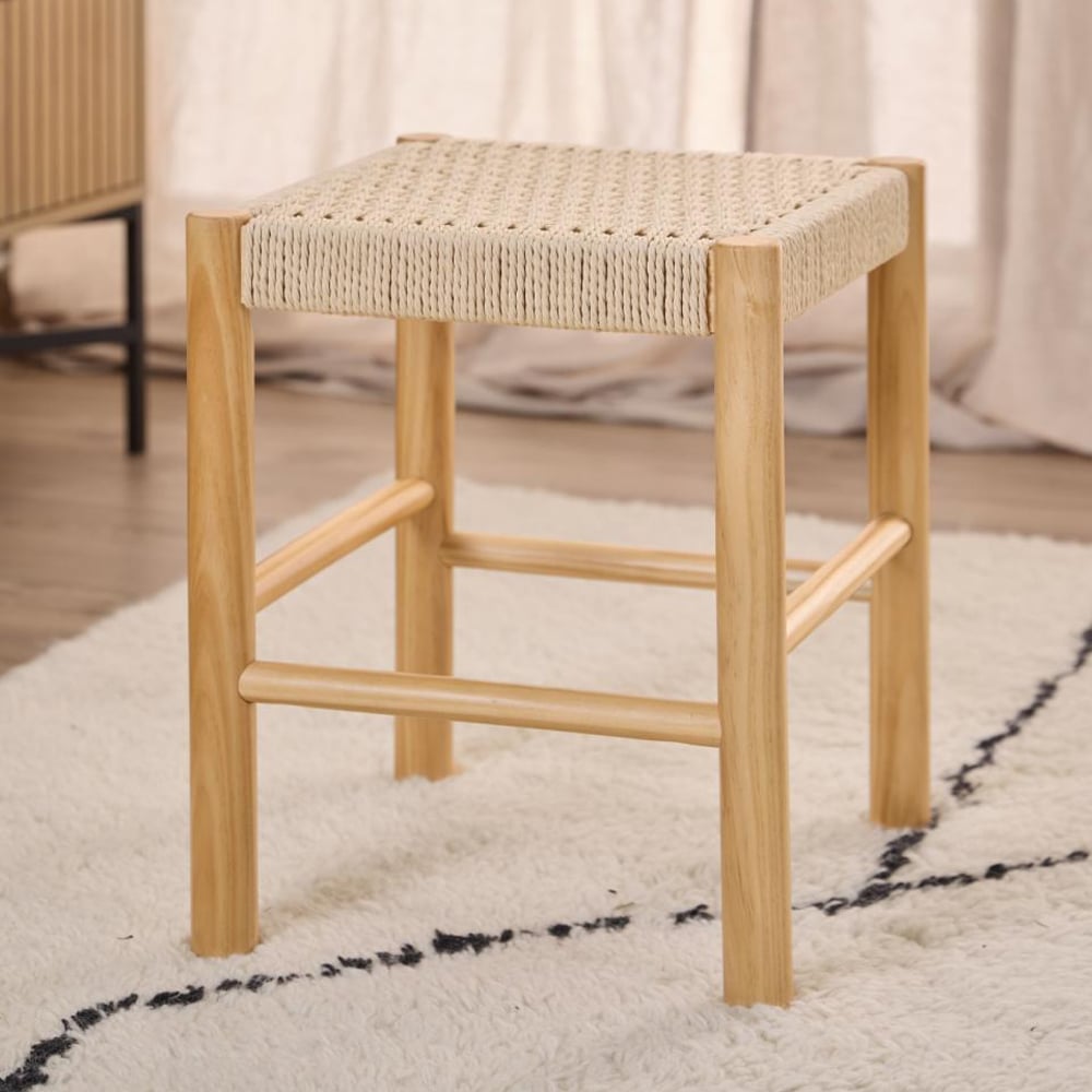 Algona Rattan Stool With Wooden Frame In Oak