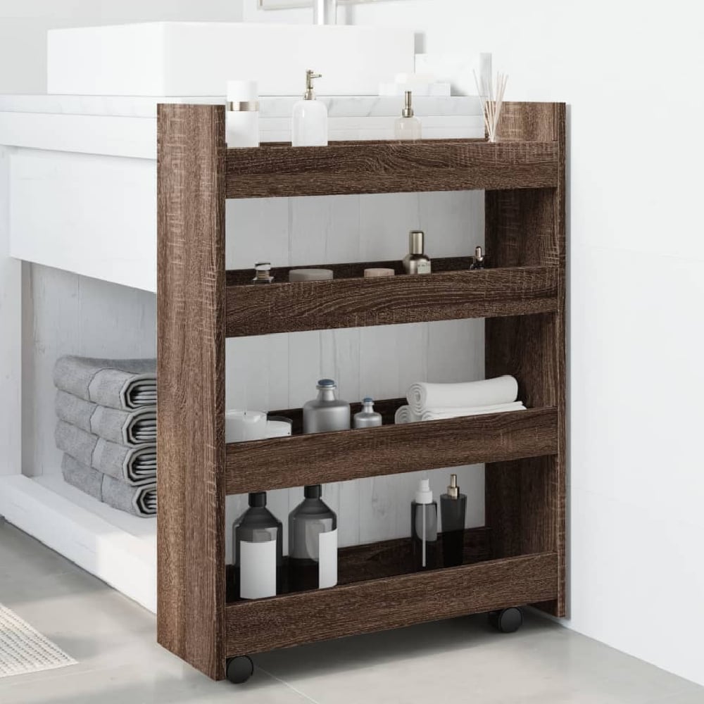 Read more about Algona wooden kitchen trolley with 4 shelves in brown oak