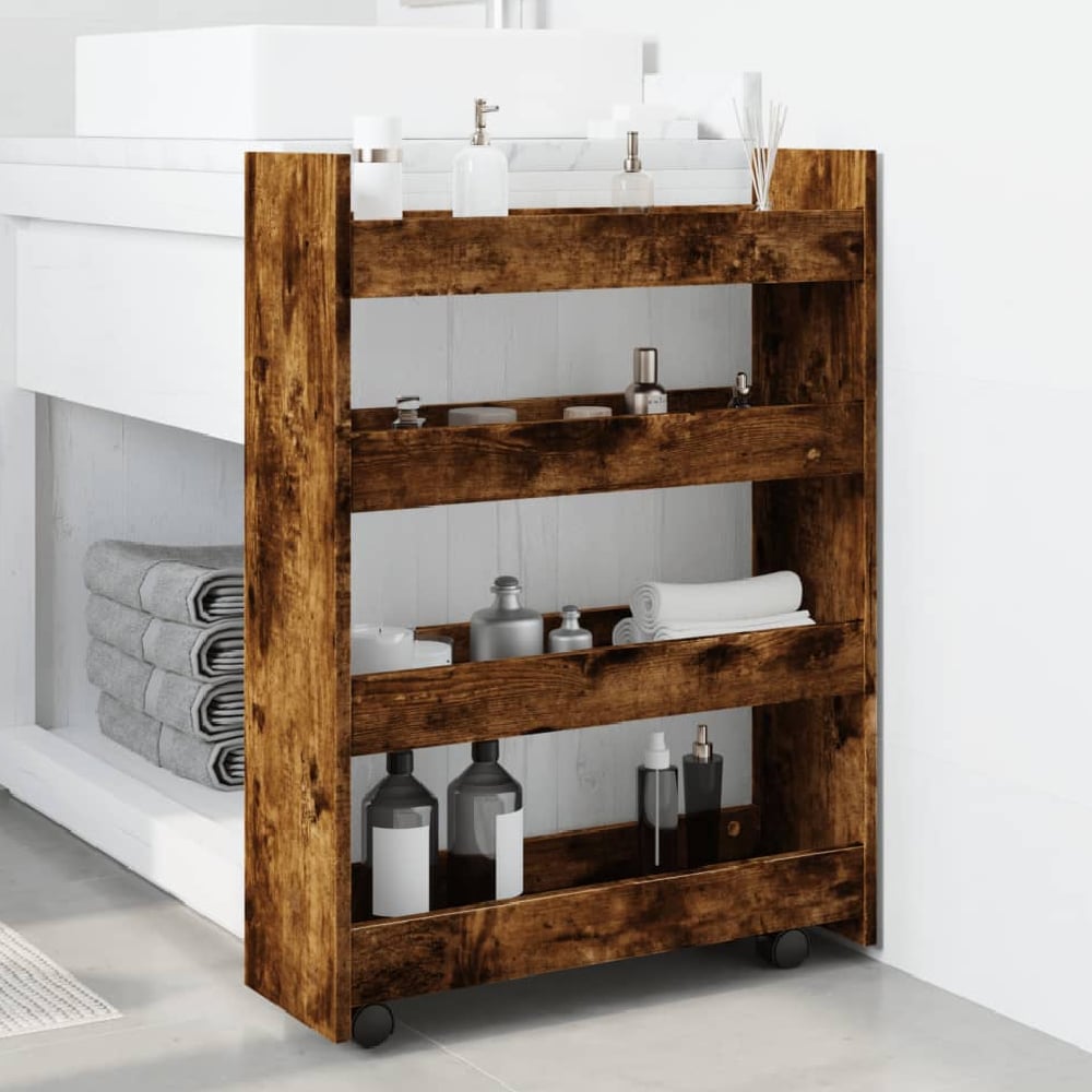 Read more about Algona wooden kitchen trolley with 4 shelves in smoked oak