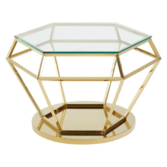 Algorab Clear Glass Diamond Shape Side Table In Gold Finish_3