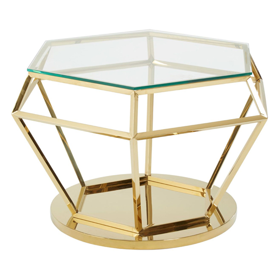 Algorab Clear Glass Diamond Shape Side Table In Gold Finish