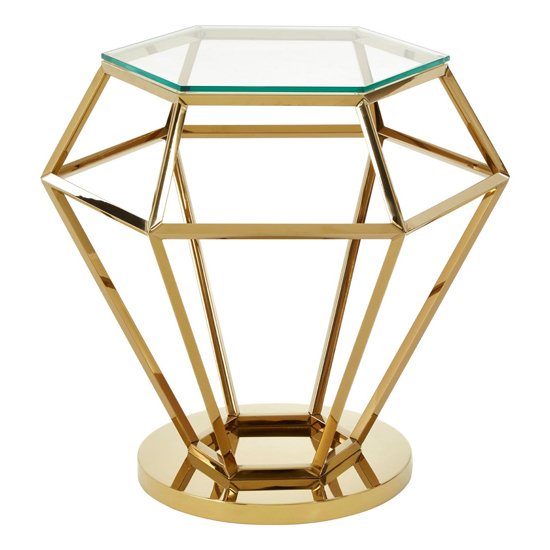 Algorab Clear Glass Diamond Small Side Table In Gold Finish_2
