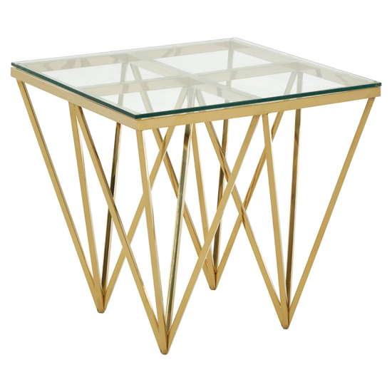Algorab Clear Glass End Table With Gold Finish Spike Design_1