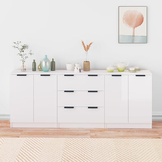 Algot High Gloss Sideboard With 4 Doors 3 Drawers In White