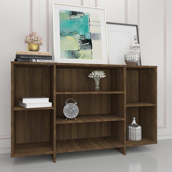 Read more about Algot wooden shelving unit with 4 shelves in brown oak