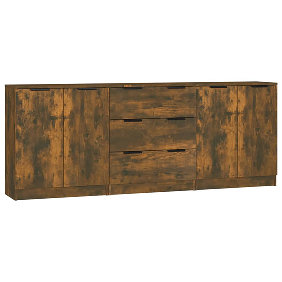 Algot Wooden Sideboard With 4 Doors 3 Drawers In Smoked Oak