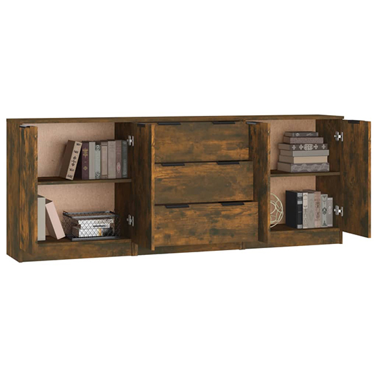 Algot Wooden Sideboard With 4 Doors 3 Drawers In Smoked Oak